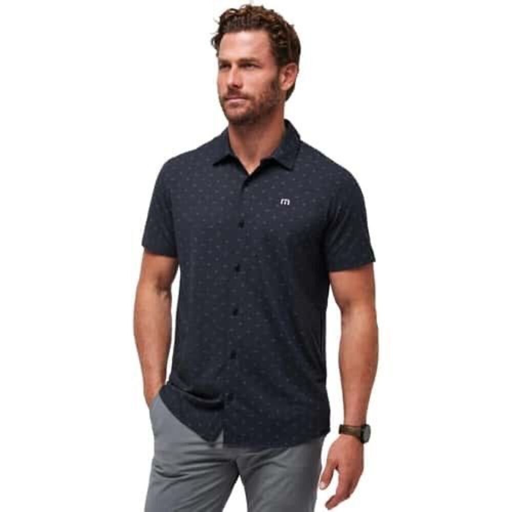 Travis Mathew Set a Course Button Up Short Sleeve Shirt Total Eclipse 2XL
